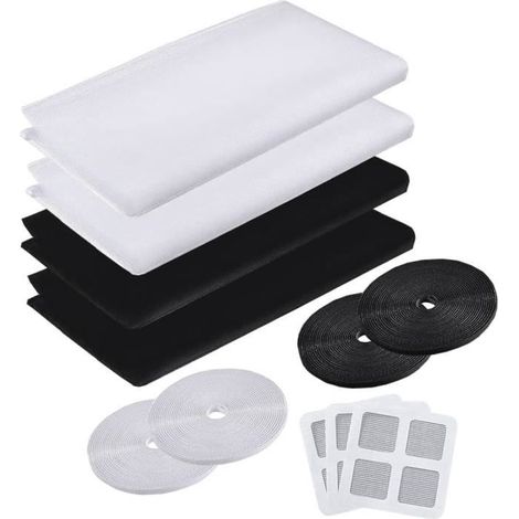 4pcs Moustiquaires pour Fenêtres Noir et Blanc, Filet Écran Insecte,Filet Moustiquaire Fenêtre,1,52m,4 rouleaux de Rubans adhésif (1/4)