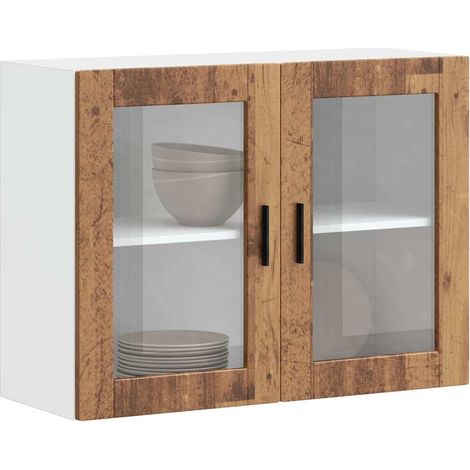 Armoire murale de cuisine avec porte en verre-Armoire suspendue de rangement Porto vieux bois 319660 (1/5)