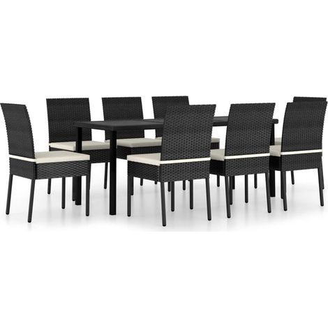 Set da pranzo da giardino arredo esterno 9 pezzi in resina vimini nera
