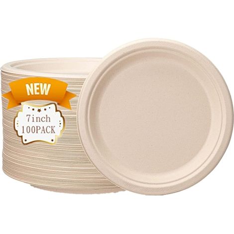 Assiettes rondes jetables bagasse 17,8 cm, 100 pièces (1/5)