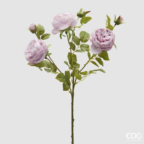 EDG Enzo De Gasperi Rosa Sonia Ramo x3 con Foglie e Bocciolo H 65 Cm Pianta Artificiale Mauve (1/4)