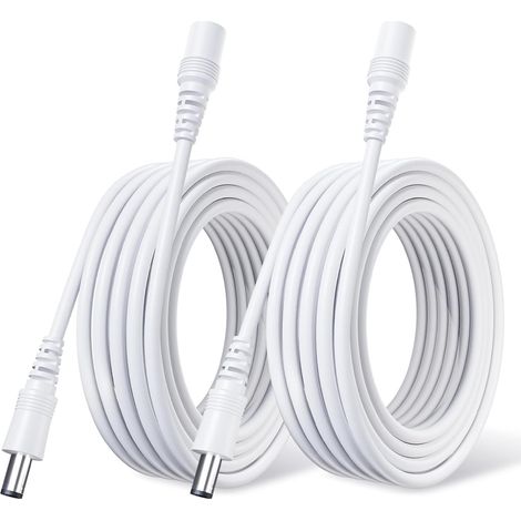 Câble d'extension CC en cuivre pur, lot de 2, 10 m, fiche femelle vers mâle universelle 5,5 mm x 2,1 mm, cordon 12 V pour caméra de sécurité, CCTV IP, routeur, bande LED, etc(blanc)