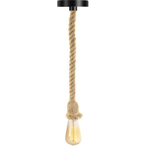 Lustre en corde de chanvre vintage E27 plafonnier vintage corde de chanvre PR corde de bar corde de café escaliers restaurant studio - 100 cm (1 lampe) (1/4)