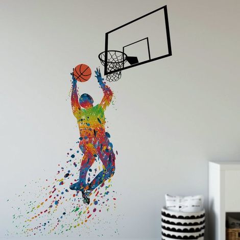 Muursticker - Silhouette de basketteurs - pour chambre d'enfant, d'adolescent ou de garçon - 12790 cm - stickers muraux sport