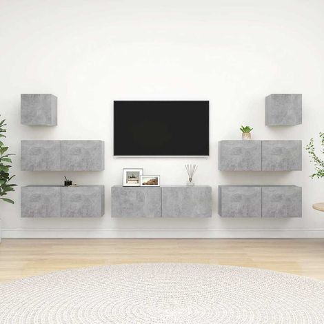 vidaXL Set de muebles de salón 7 pzas madera ingeniería gris hormigón (1/5)