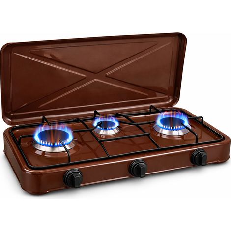 Fornello Cucina Gas 3 Fuochi Fornelli Colore Marrone e Pomelli Regolabili GPL