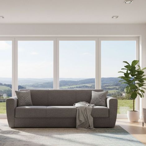 Divano Letto 3 Posti - Contenitore di Apertura Click-clack, Grigio, -, 223x80 cm Domremy