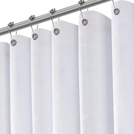 Ensemble de rideau de douche en style lin blanc avec 12 crochets durables Tissu en lin texturé de 183 cm Rideaux de douche résistants et imperméables de qualité hôtelière pour la salle de (1/5)