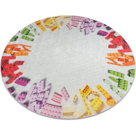 BAMBINO 38480 rund Waschteppich Baukasten für Kinder Anti-Rutsch - grau / gelb multicolour rund 160 cm