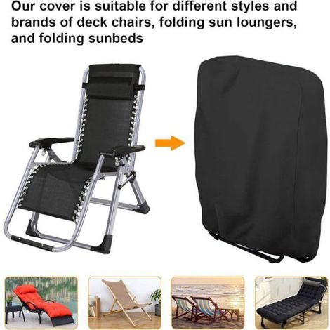 Housse de chaise longue pliante - - Noir - 2 pièces - Protection imperméable - Jardin extérieur (1/4)