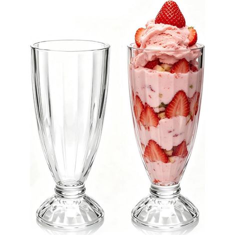2er Set Eisbecher 350ml mit Rillen für Eiskaffee, Milchshake & Dessert