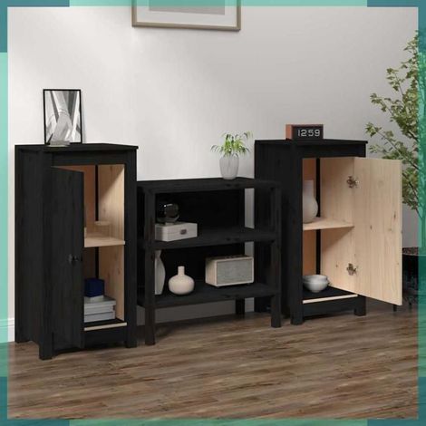 Buffet - 813733 - Noir - Bois de pin massif - 39 x 35 x 80 cm (lot de 2) (1/5)