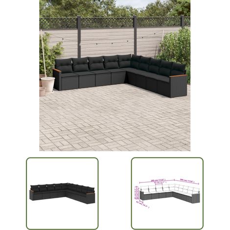 The Living Store Salon de jardin 9 pcs avec coussins noir résine tressée - Ensemble Salon De Jardin - Meuble Extérieur - Canapé Jardin - Résine Tressée - Rotin Synthétique (1/3)