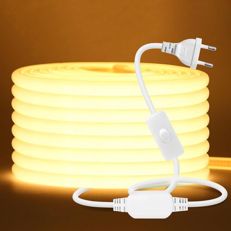 230V COB Neon LED Streifen 3m, 270°Beleuchten Licht, Schneidbar (50cm), 288LEDs/m Superhell Flexible Warmweiß FCOB LED Leuchtband Mit Schaltstecker für Weihnachten, Party Deko (1/5)