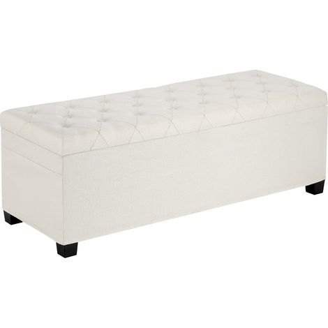 VEVOR Taburete de Almacenaje Rectangular, de Lino, Banco Tapizado Plegable con Estructura de Metal, Otomana para Salón o Dormitorio, 1100 x 400 x 400 mm, Color Beige. Capacidad de Carga 299,37 kg (1/5)