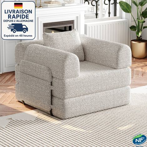 MODFU - Divano trasformabile in ciniglia con cuscini, poltrona, divano imbottito con braccioli e contenitore - 1 posto, grigio chiaro (1/5)