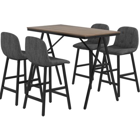 Set tavolo bar 5 pezzi con 1 tavolo e 4 sgabelli, imbottitura spessa, effetto lino, grigio scuro (1/4)