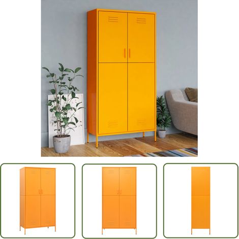 The Living Store Garde-robe Jaune moutarde 90x50x180 cm Acier - Armoire - Meuble Rangement - Placard - Dressing - Wardrobe (1/5)
