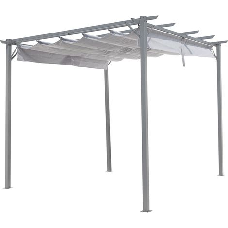 Gazebo da giardino pergola con telo scorrevole grigio 2,86 x 2,86 m (1/2)