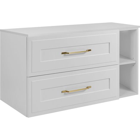 Rodan Waschbeckenunterschrank 100 cm, Weiß, 46 x 100 x 58,6 cm, wandhängend, MDF, 2 Schubladen und Ablage, feuchtraumgeeignet