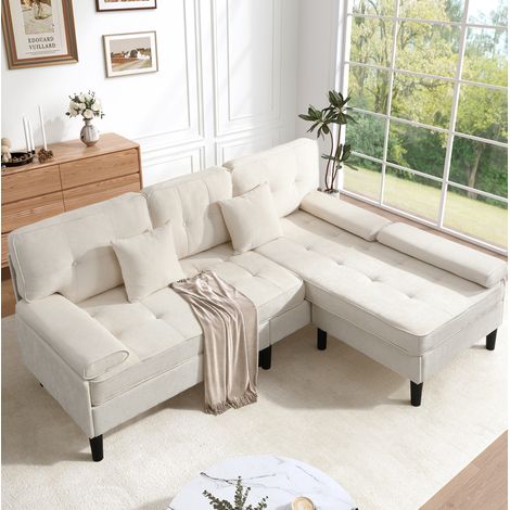 Sofá esquinero modular 195x149x86 cm beige claro en chenilla y espuma con chaise longue reversible y otomana (1/5)