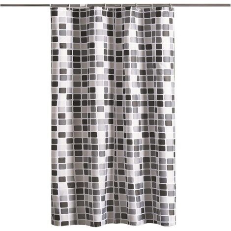 Duschvorhang, Schwarz und Weiß Duschvorhang, Mosaik Duschvorhang, 8 Haken, für Badezimmer, Toiletten (120 x 180 cm, Mosaik)