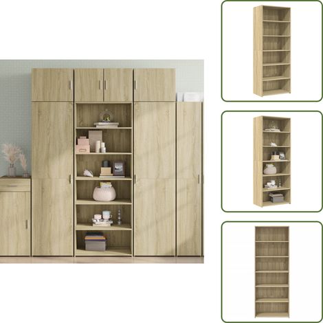The Living Store Highboard Sonoma-Eiche 70x41x185 cm Holzwerkstoff - Hochboard - Wohnzimmermöbel - Eiche Dekor - Sideboard - Regal (1/5)