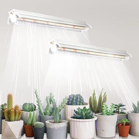 Lampes de croissance T5 pour plantes d'intérieur, lot de 2 (10W x 2), 42cm, LED à spectre complet avec réflecteurs pour semis, lampes de croissance pour étagères. (1/4)