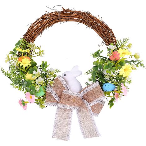 Guirlande De Pâques - Couronne Décorative Avec Lapin Et Œufs - Pour Porte Intérieure Extérieure - Décoration De Maison Et De Fête - 1 Pièce (1/5)