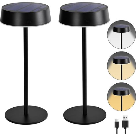 Lot de 2 Lampe de Table Exterieur, IP67 Lampe Chevet sans Fil Dimmables, 3 CCT Lampe Solaire Interieur, Lampe de Chevet Rechargeable, pour Salle à Manger, Chambre, Salon, Camping (1/5)