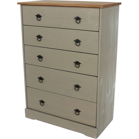 5 Drawer Chest of Drawers - Pine - L36.8 x W75.7 x H103.9 cm - Grey - Screw/Nail&Dowel