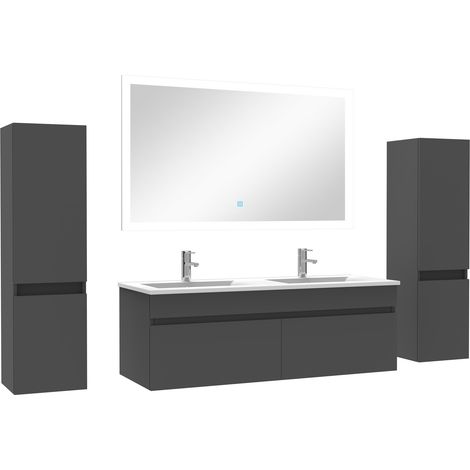 Ensemble meuble double vasque L.120cm avec colonne + miroir Anthracite