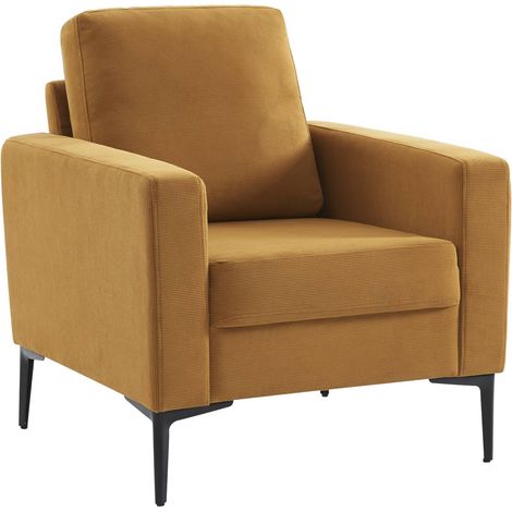 Fauteuil en velours côtelé ocre - Bjorn - Canapé 1 place fixe droit pieds métal