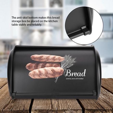 Boîte à pain grande capacité en acier inoxydable, organisateur de cuisine noir (1/5)