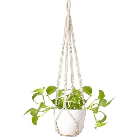 Cintre pour plantes en macramé, pots de fleurs suspendus pour intérieur/extérieur et paniers, cintres pour plantes en corde de coton blanc faits à la main avec perles, porte-plantes à suspendre Boho H (1/5)