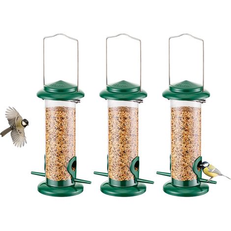 Lot de 3 Mangeoire à oiseaux en métal, finition verte, pour graines nyjer et tournesol, jardin (1/5)