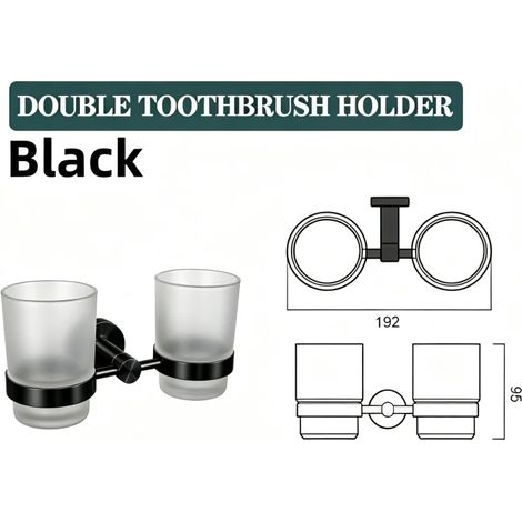 (Porte-gobelets double) Ensemble de salle de bain mural élégant noir mat comprenant un porte-essuie-tout, un crochet pour peignoir, un porte-gobelets double et un distributeur de savon double. (1/5)