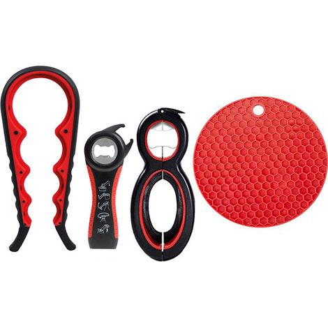 Zangenförmiger Glasöffner – Set mit 4 Gummi-Glasöffnern für schwache Hände – 6-in-1-/5-in-1-Glasöffner – Ideal für Senioren mit Arthritis