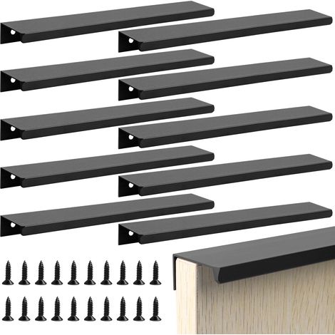 Lot de 10 poignées de meuble cachées, 300 mm, noires, avec vis, pour porte, tiroir, armoire (1/5)