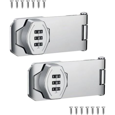 Juego de 2 cerraduras de seguridad para puertas correderas, cerraduras giratorias de combinación plateadas para armarios, puertas de granero, baños, espacios exteriores, garajes y jardines.
