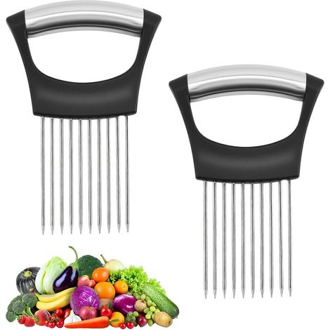 2 Pièces Porte-oignon, Acier Inoxydable, 10 Tiges, Guide Couteau, Pour Légumes Et Viande (1/5)