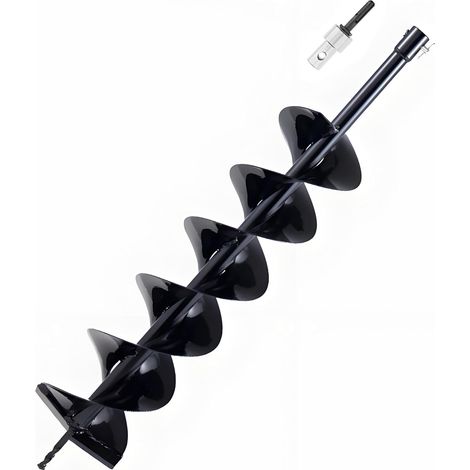 Tarière de jardin 800 mm en acier avec boulons de sécurité et adaptateur, foret hélicoïdal SDS pour jardin, fontaine, excavation, sol, noir, 800 mm x 150 mm (1/5)