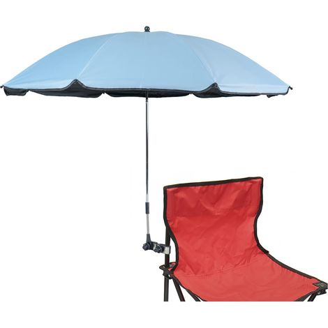 Parasol pour chaise avec pince réglable, avec clip parapluie pour chaises de terrasse, chaises de plage, chaise longue, fauteuil roulant, chariot de golf (bleu clair) (1/5)