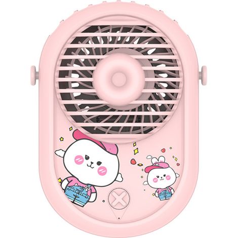 Mini ventilador de cuello manos libres, recargable, portátil, rosa, ideal para viajes y acampadas al aire libre.