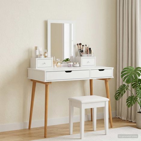 vidaXL Dressing Table Set FAUSKE 4 pcs White 100 x 50 x 143 cm (1/5)