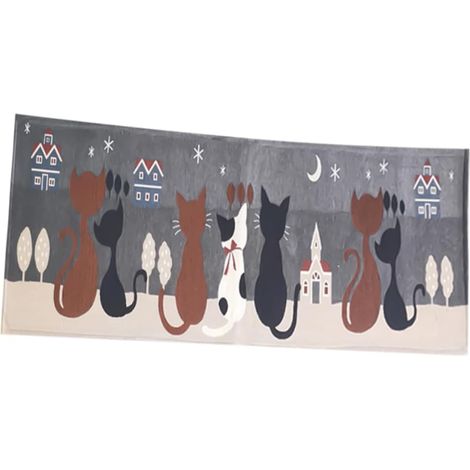 Tapis D’entrée pour Chat, Antidérapant et Lavable, en Dacron, Absorbant L’Eau, Style Dessin Animé, pour Salle de Bain Cuisine (1/5)