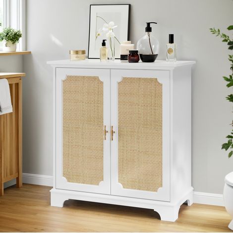 Sideboard 80/38/86 cm in Weiß mit Rattan-Türen und verstellbarem Fach (1/5)