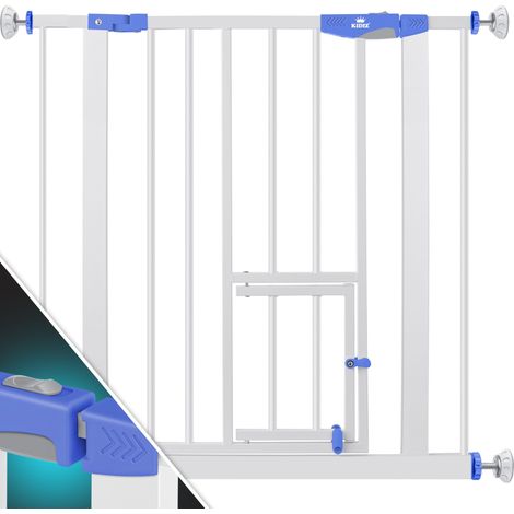 KESSER® porta di sicurezza cancello di sbarramento cancello per scale cancello per bambini con porta per cani e gatti animale domestico senza foratura estensibile combinabile blu / 74 - 87 cm