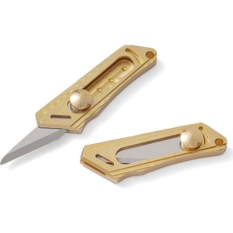 Lot de 2 Mini couteau utilitaire rapide en laiton, coupe-papier portable, porte-clés à accrocher, avec lame rétractable (1/5)