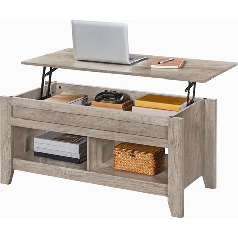 Homevive Mesa Centro Elevable de Madera Mesa de Café para Salón con Revistero Mueble de Diseño Moderno 104,5 x 49,5 x (49-61,5) cm Gris